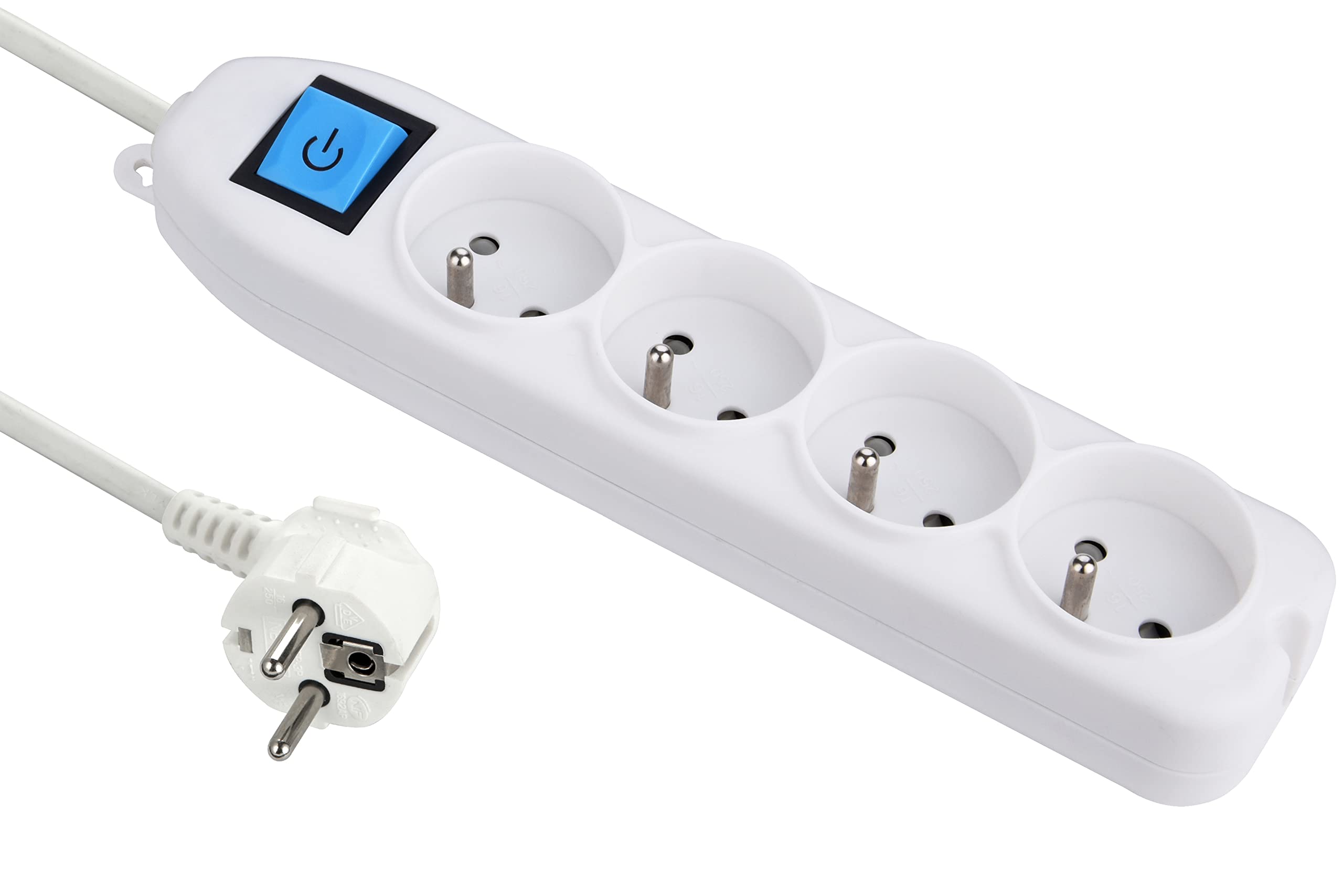 Bloc Multiprises avec interrupteur 4 prises | Sécurité intérieure | Conducteur 3G1 mm² | 1,5 m | Blanc | Haute capacité