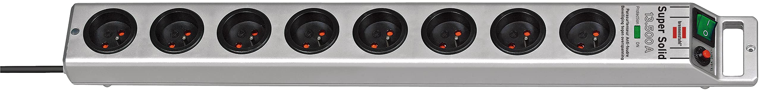 Marque Brennenstuhl Multiprise Super-Solid argenté, 8 prises, parasurtenseur, 2,5m de câble (1|500A), sécurité maximale
